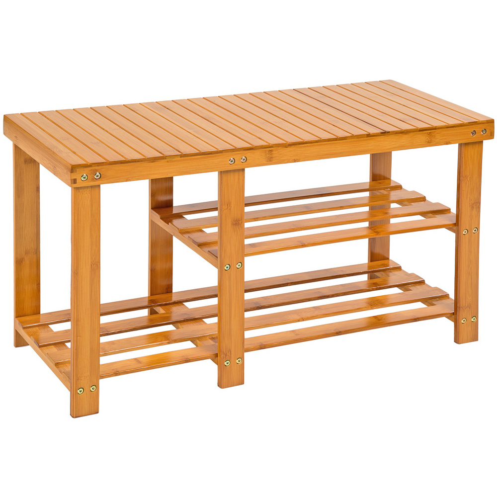 tectake 2 Shelf Shoe Rack with Bench Image 1