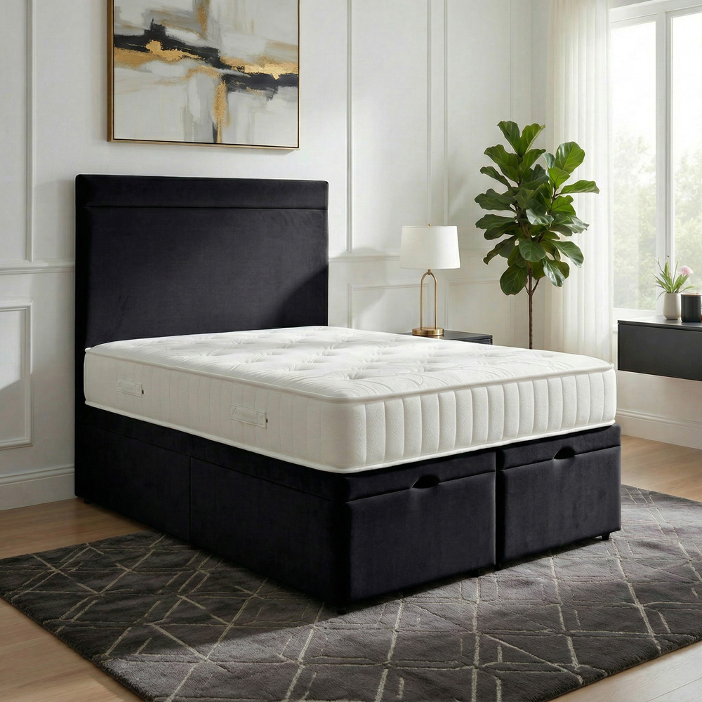 DS Living Majesty Single Black Plush Velvet Ottoman Bed Image 5