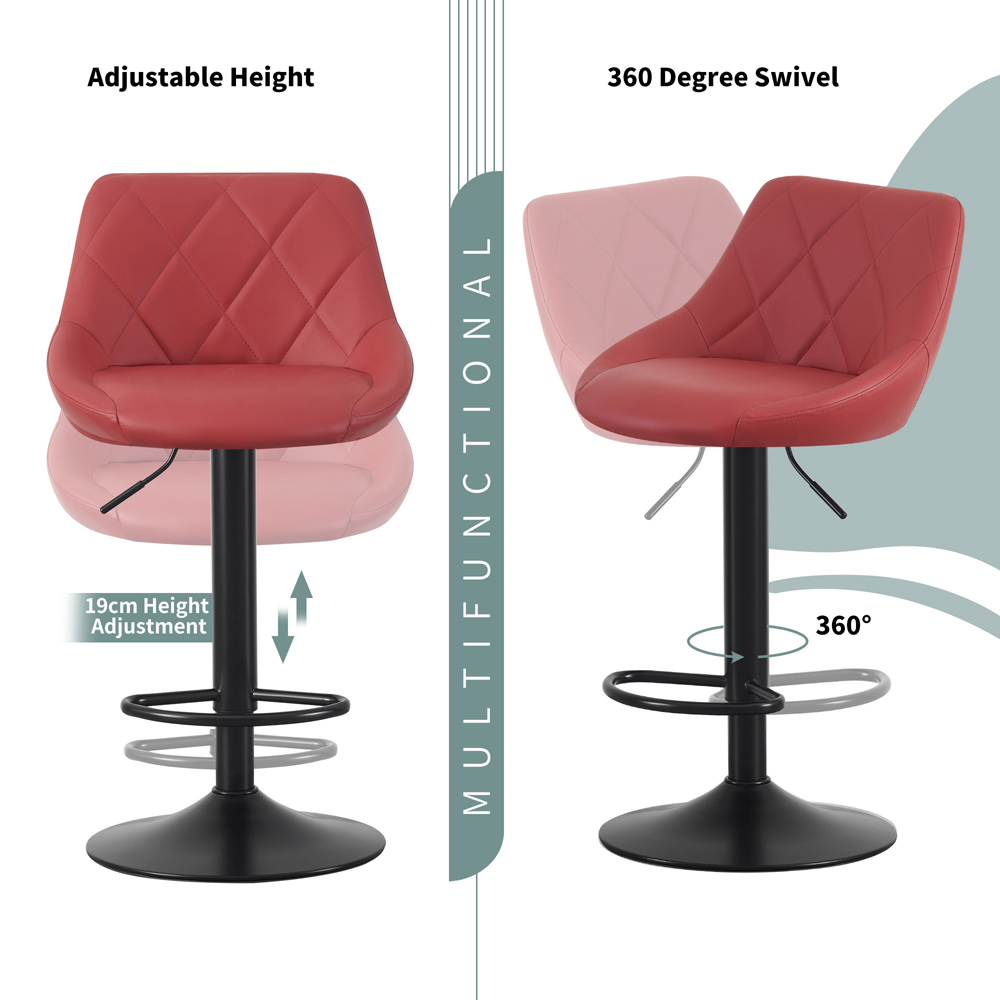 Stanley Red Height Adjustable Kitchen Bar Stool with Footrest Set of 2 Image 4