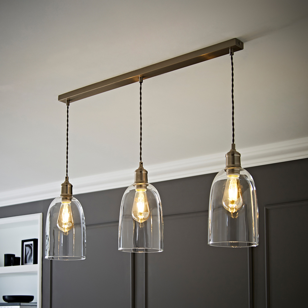 ValueLights Kira Glass Dome 3 Drop Bar Brushed Chrome Diner LED Ceiling Pendant Light Image 5