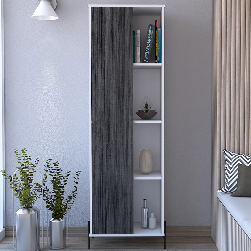 Core Products Dallas Single Door White and Carbon Grey Tall Display Cabinet Image 1