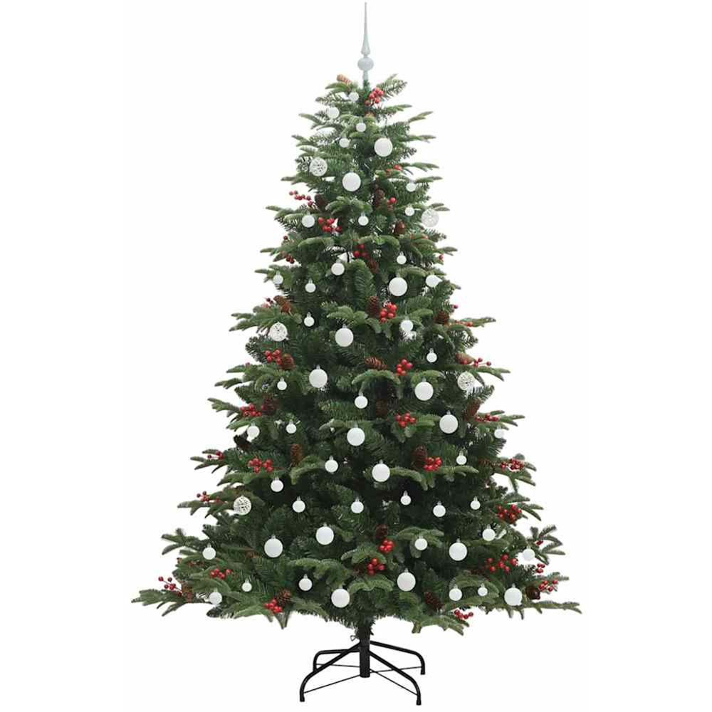 vidaXL Pre-Lit Warm White LED and White Baubles Green Artificial Christmas Tree with Stand 7ft Image 2