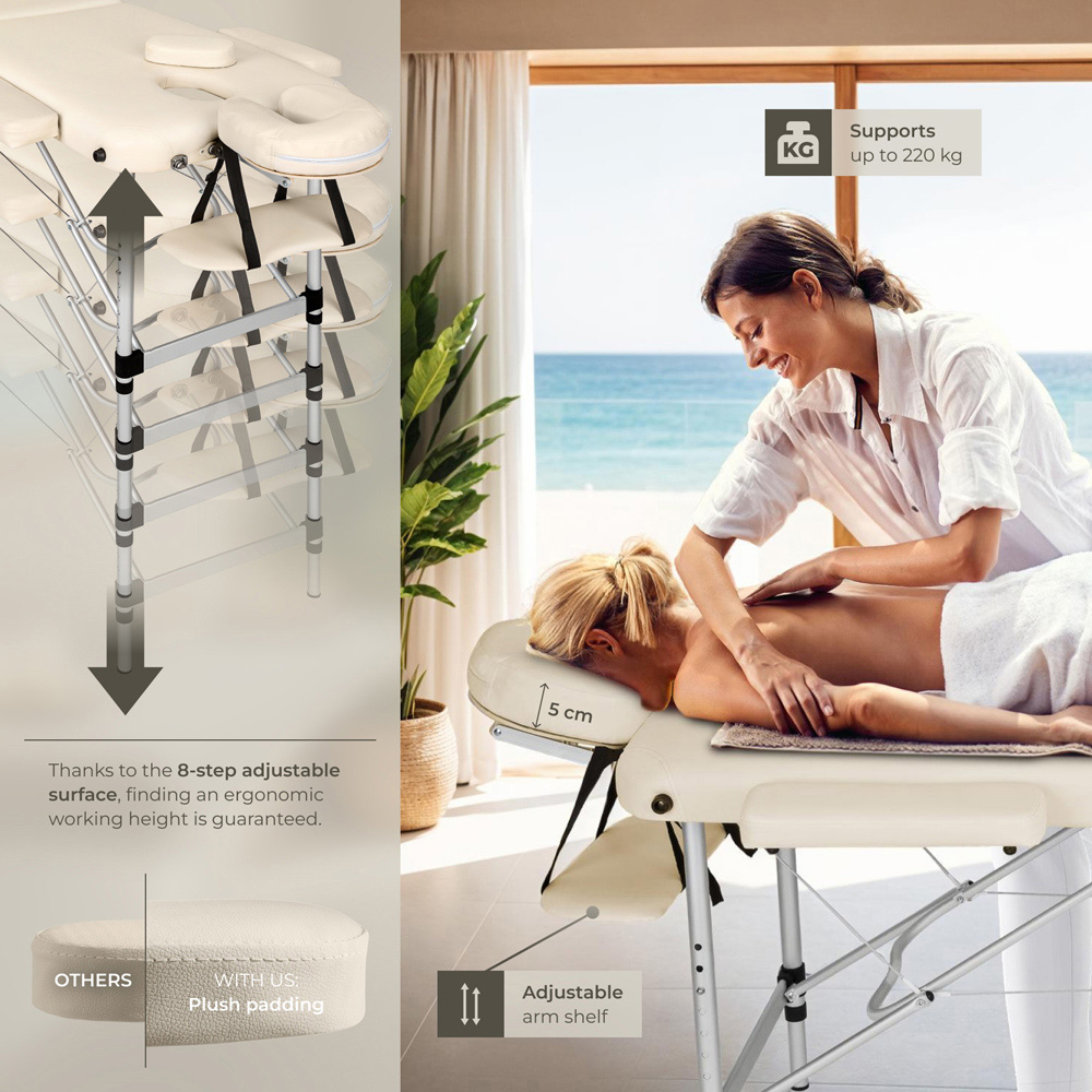 tectake Beige Aluminium Frame Foldable Massage Table with Bolsters and Carry Bag Image 8