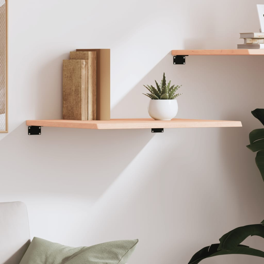 vidaXL 60cm Natural Untreated Solid Oak Wood Floating Wall Shelf Image 2