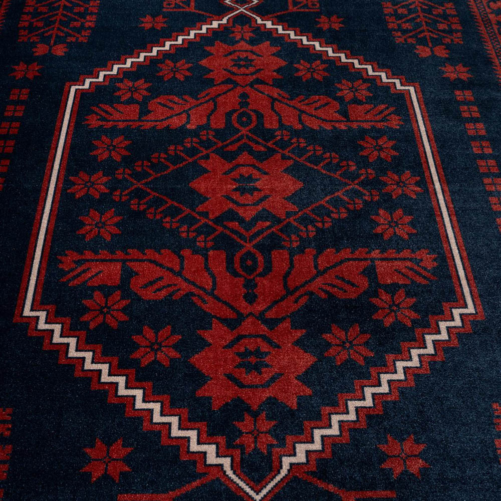 Kukoon Asha Red and Navy Flat Persian Style Vintage Rug 160 x 230cm Image 6