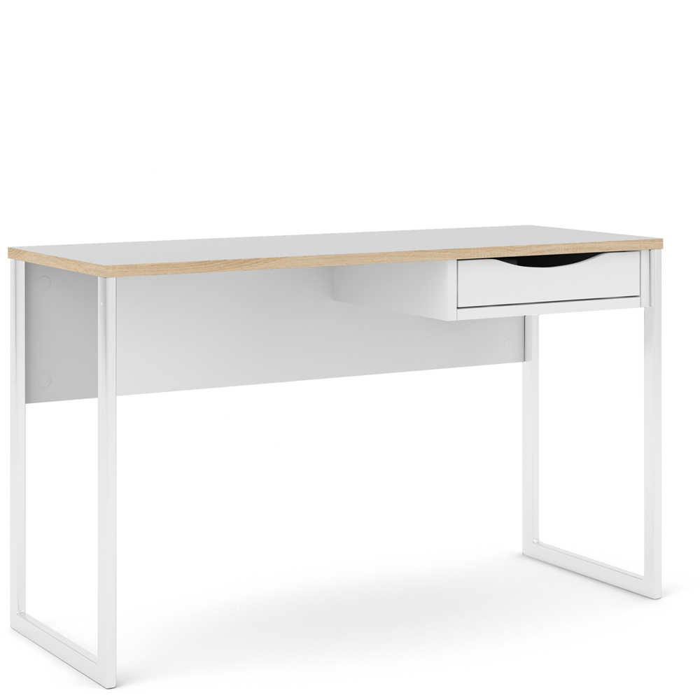 Florence Function Plus Single Drawer Wide Desk White and Oak Image 2