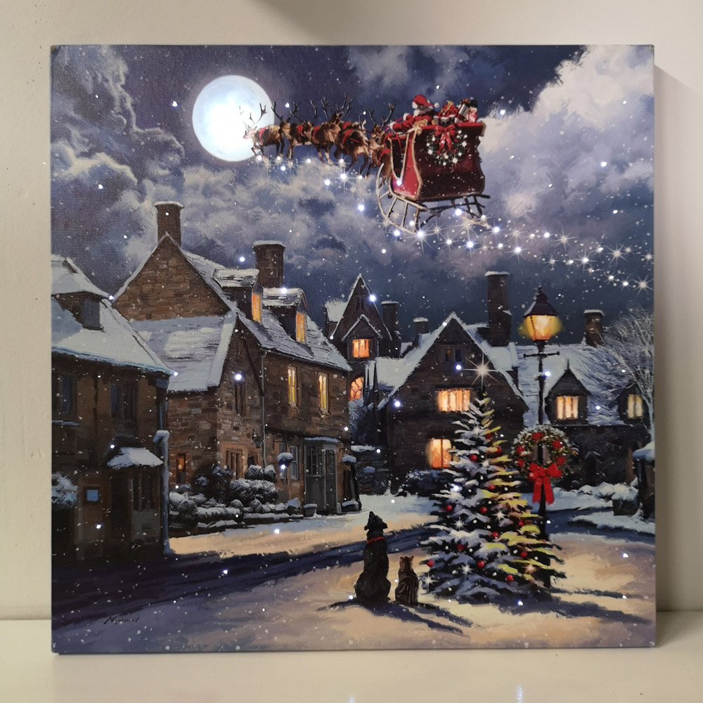 Samuel Alexander Snowtime Santa Dog Street Scene Christmas Light Up Wall Art 40 x 40cm Image 5
