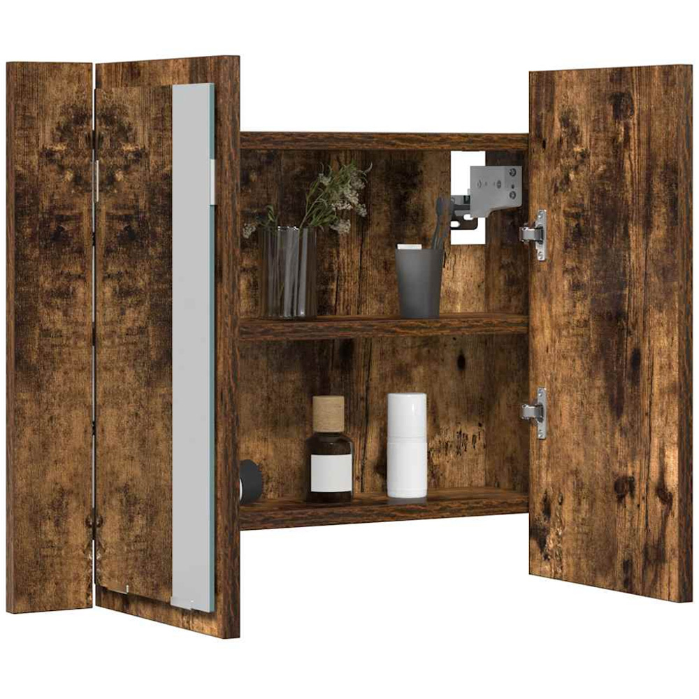 vidaXL 2 Door LED Mirror Smoked Oak Wooden Cabinet Image 2