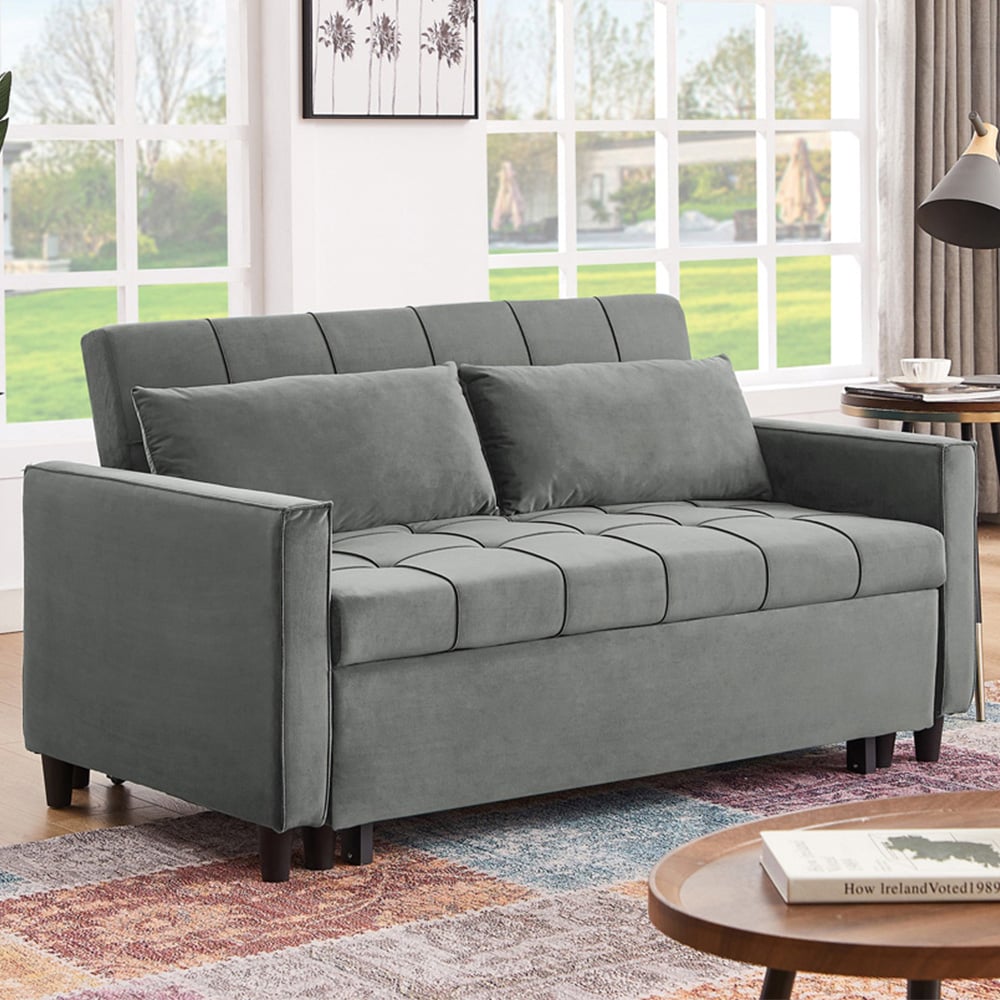 Furniture One 2 Seater 3 in 1 Grey Convertible Sofa Bed Image 1