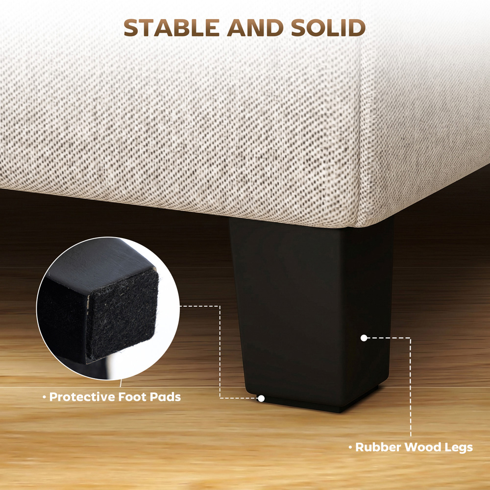 HOMCOM Beige Small Ottoman Pouffe Stool with Side Pocket Image 6