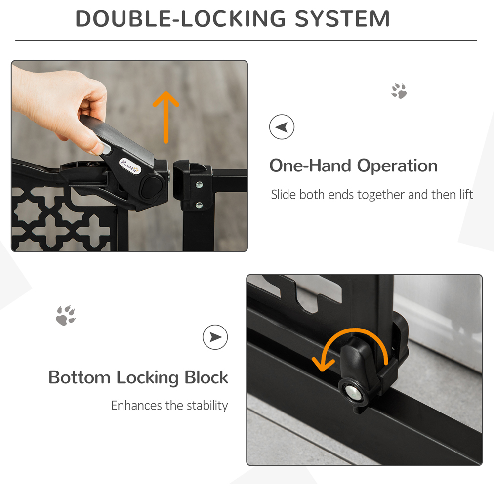 PawHut Black 74-105cm Stair Pressure Fit Pet Safety Gate with Double Locking Image 4