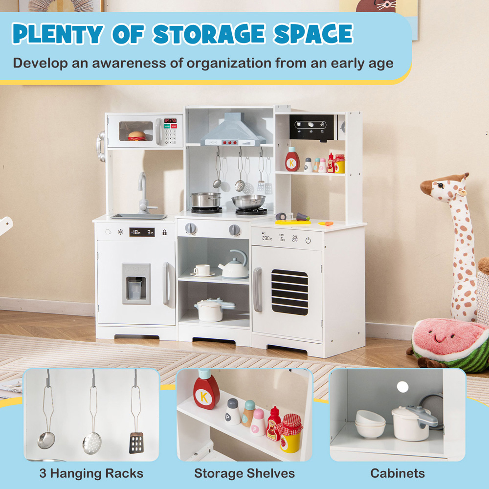 Costway Kids White Wooden Kitchen Play Set with Real Sounds and Lights Image 6