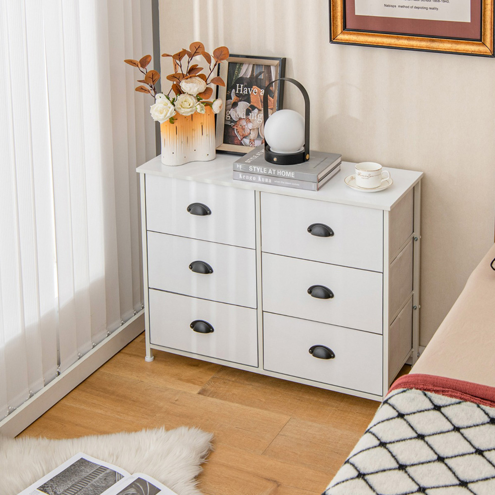 Costway 6 Drawer Rustic White Chest of Drawers Image 3