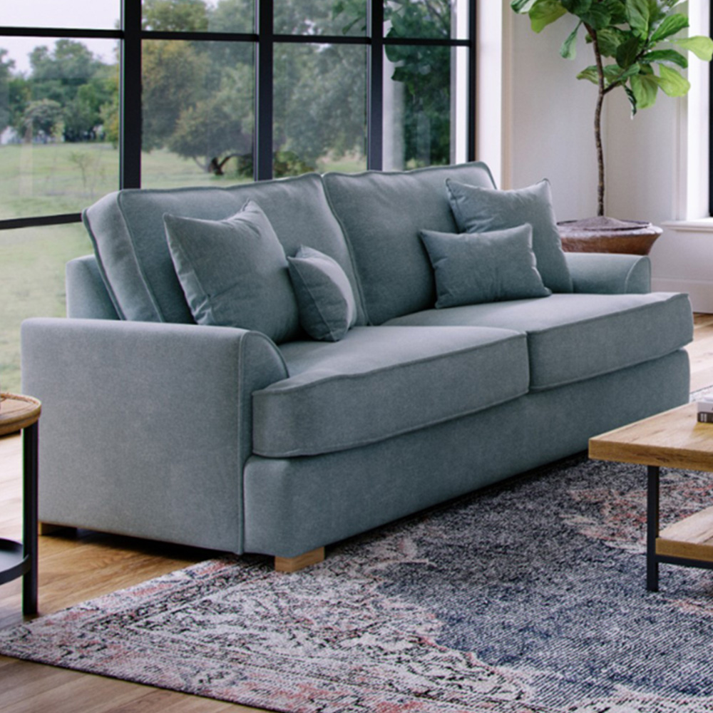 Alba City 3 Seater Fine Blue Fabric Sofa Image 1