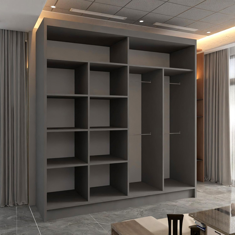 M N Furniture Cheen 2 Door Grey Strip Mirrored Sliding Wardrobe 203cm Image 3