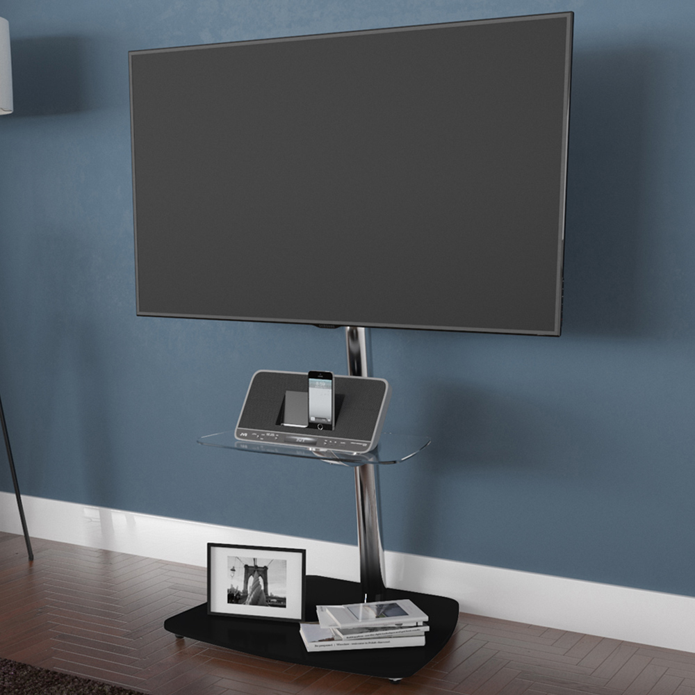 AVF Iseo Single Shelf Clear and Black Glass Pedestal TV Unit Image 1