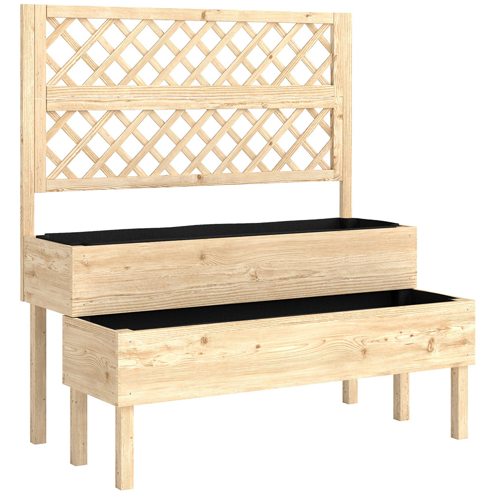 Outsunny 2 Tier Natural Wooden Raised Garden Bed with Trellis 120 x 62 x 108cm Image 1