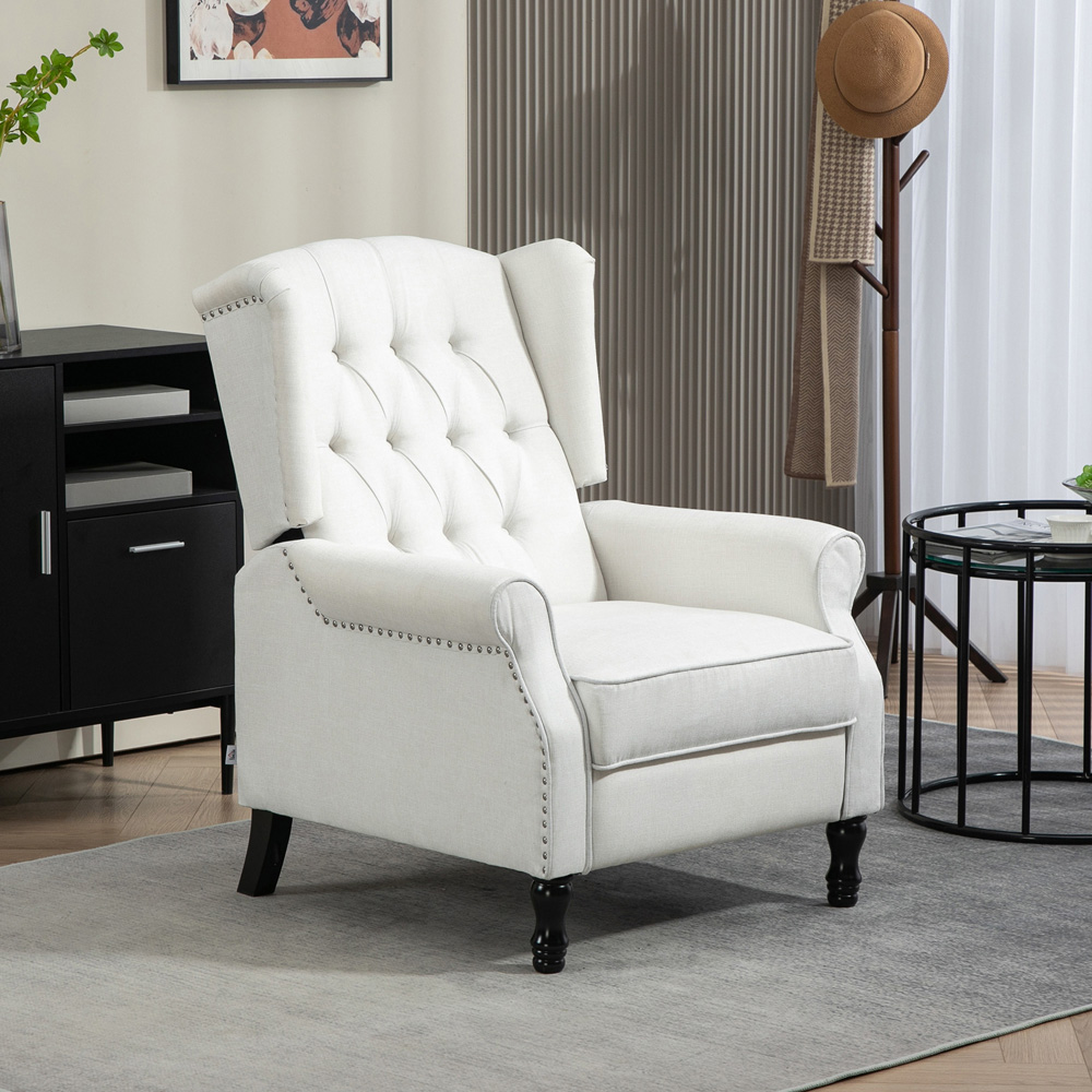 HOMCOM Cream White Vintage Recliner Armchair with Nail Head Trim Image 4