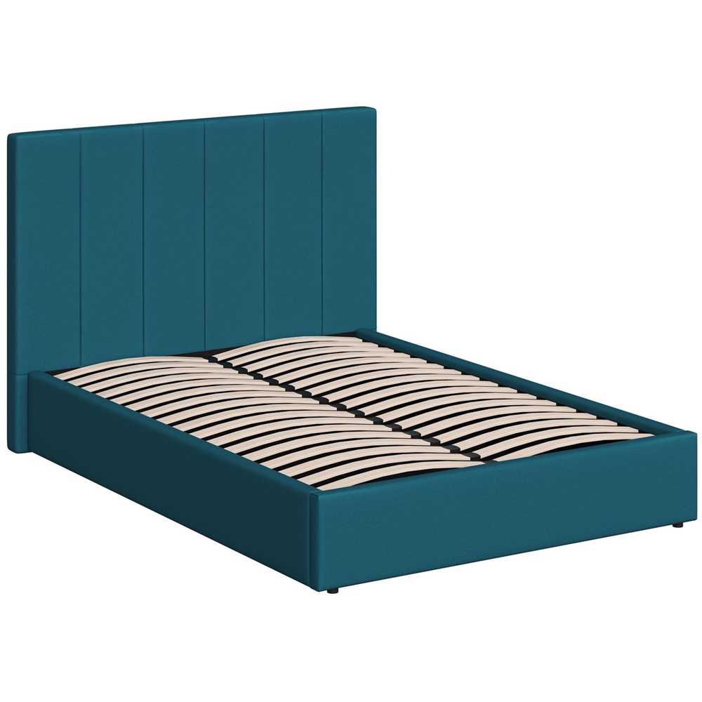 FWStyle Hoscar Small Double Dolphin Blue Upholstered Lift-Up Ottoman Bed Frame with Ribbed Headboard Image 4
