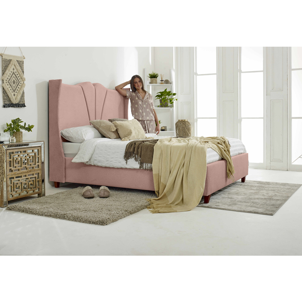 Eleganza Florentine Small Double Pink Arlington Fabric Bed Frame with Winged Headboard Image 3
