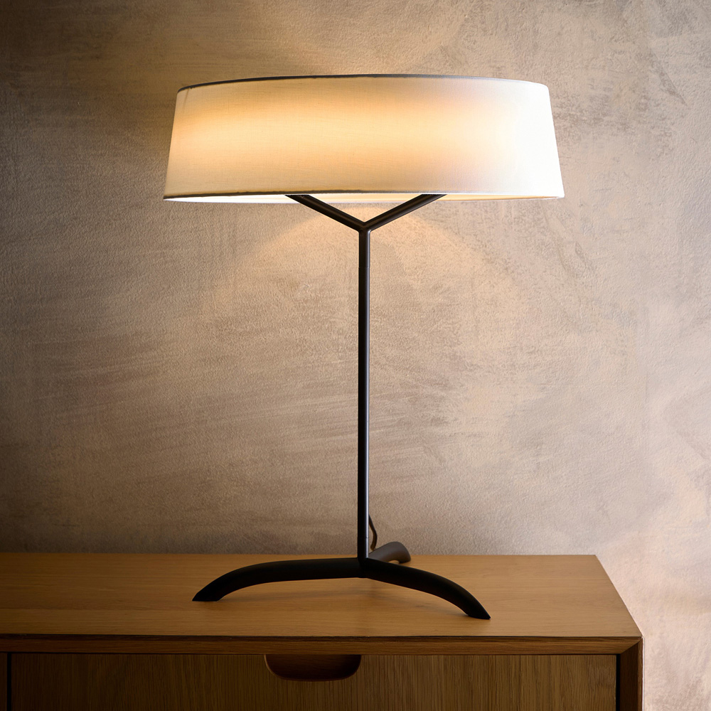 Kliving Luna White Drum Shade Black LED Table Lamp Image 3