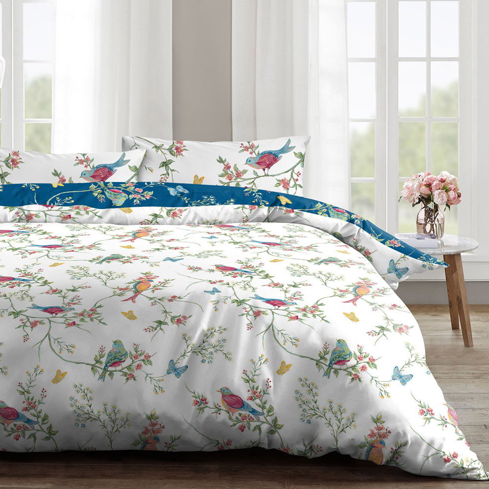 Velosso EasyCare King Size Blue Birds Floral Reversible Duvet Set Image 2