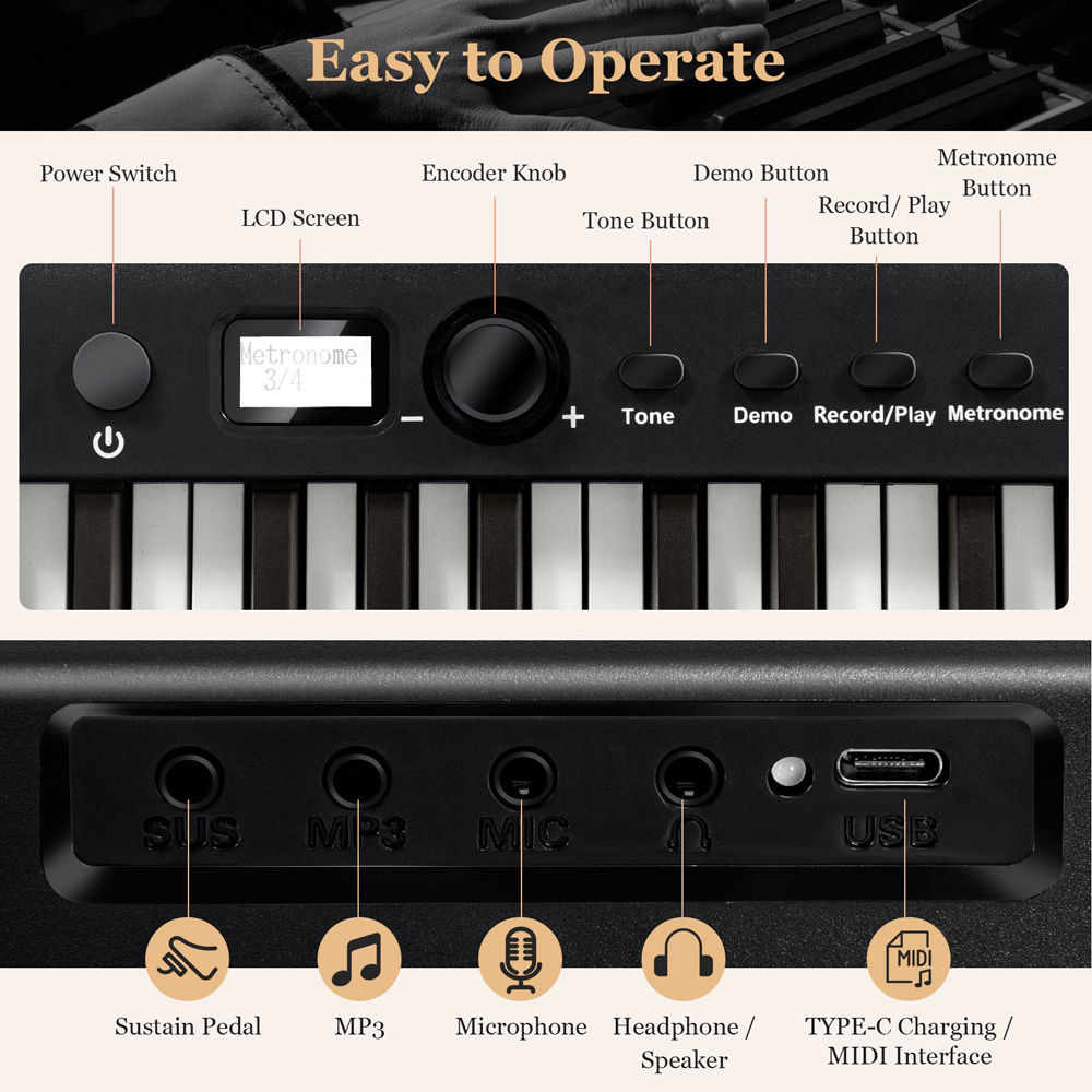 Costway MU10090GB Black 88 Key Foldable Electric Keyboard Piano Image 3