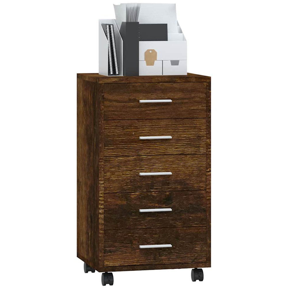 vidaXL 5 Drawer Smoked Oak Bedside Cabinet Image 2