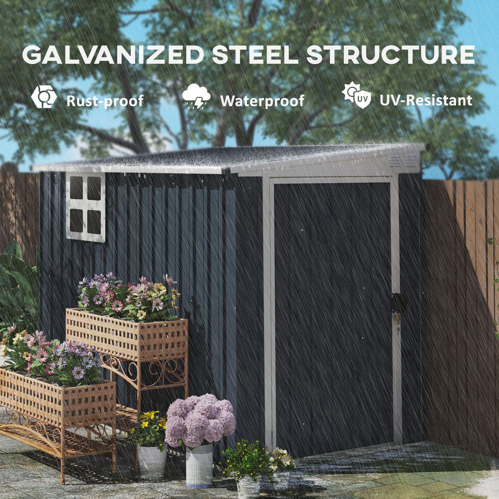 Outsunny 7.6 x 4ft Dark Grey Garden Storage Shed with Window Image 7