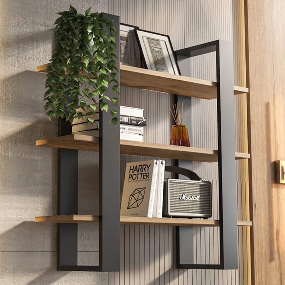 Decorotika Suno 3 Shelf Black and Oud Wall Mounted Display Unit Image 1