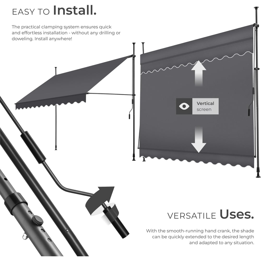 tectake Black and Grey Retractable Awning 3 x 1.8m Image 3