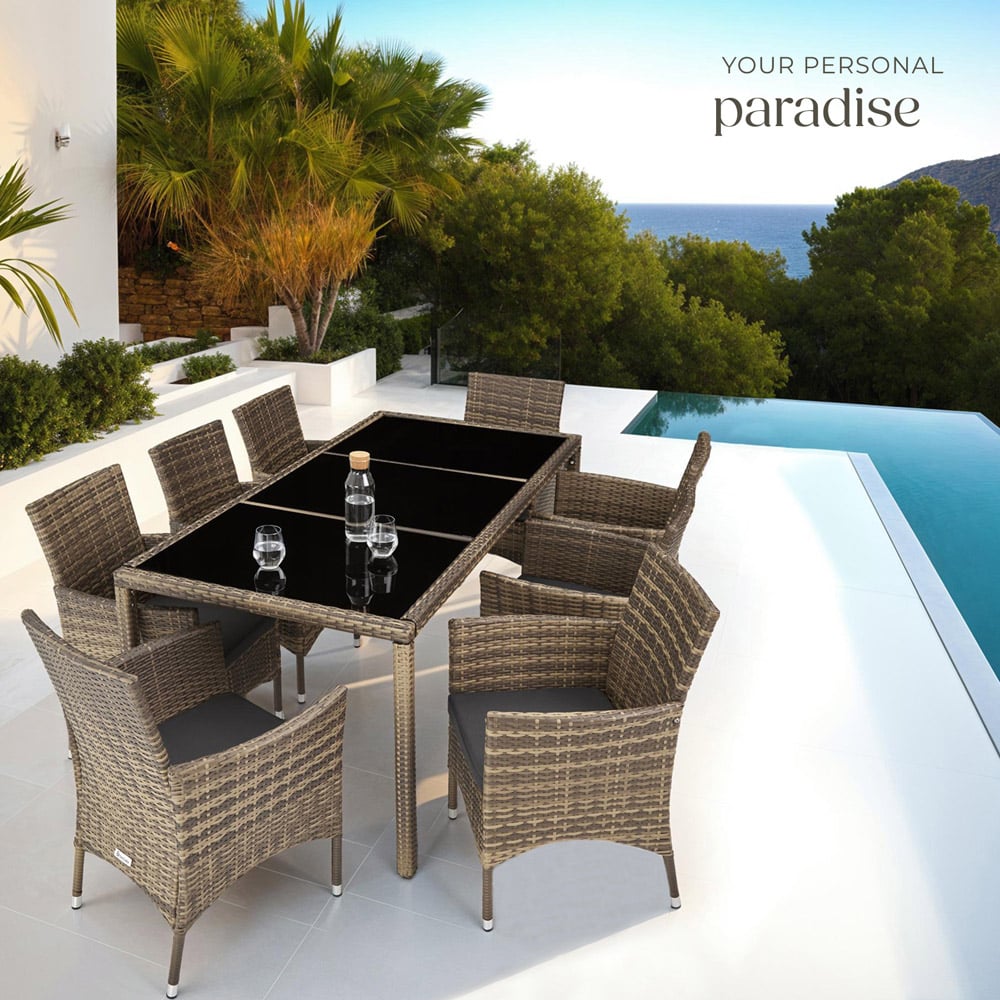 tectake Valencia 8 Seater Nature and Dark Grey Dining Table Set with Cover Image 3