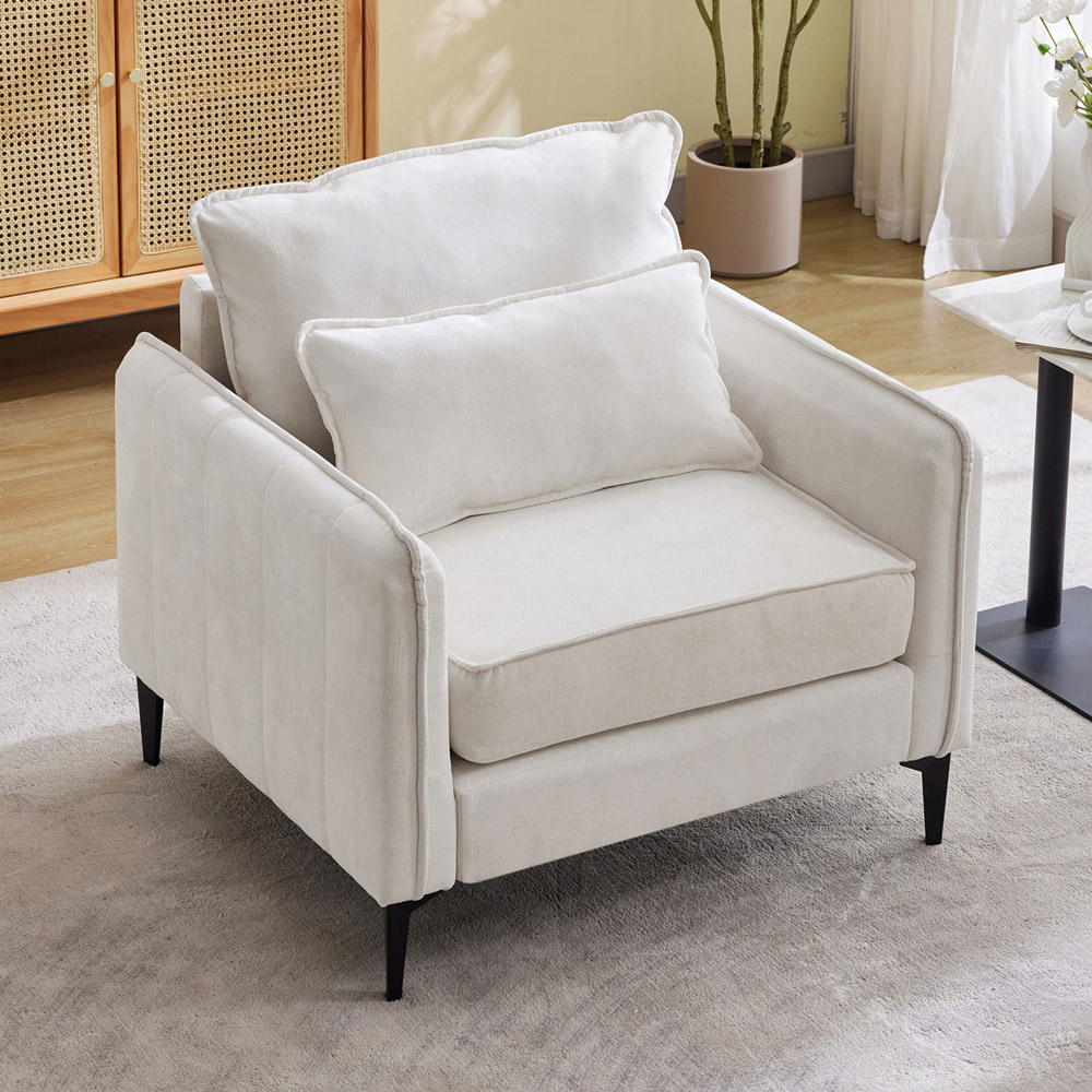 Living and Home White Fleece Fabric Armchair with Cushions Image 7