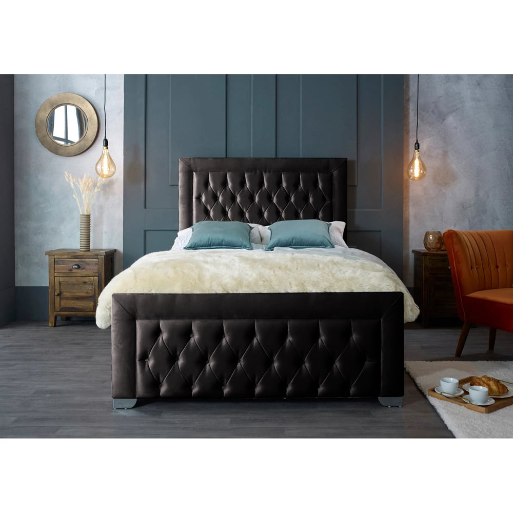 Eleganza Home Gelson Super King Size Black Plush Velvet Bed Frame with Chesterfield Headboard Image 3