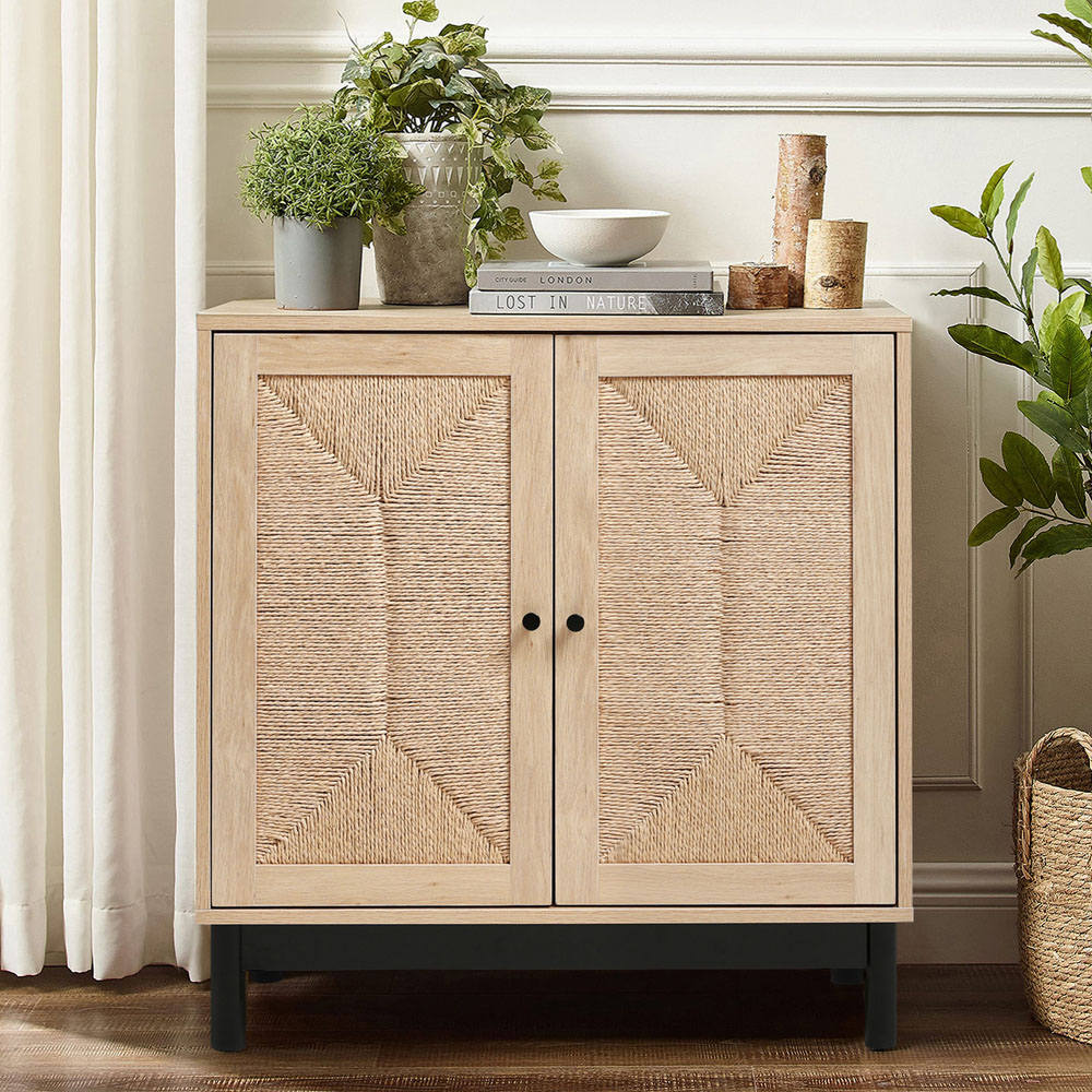 Living and Home 2 Woven Door Rustic Wooden Sideboard Image 8