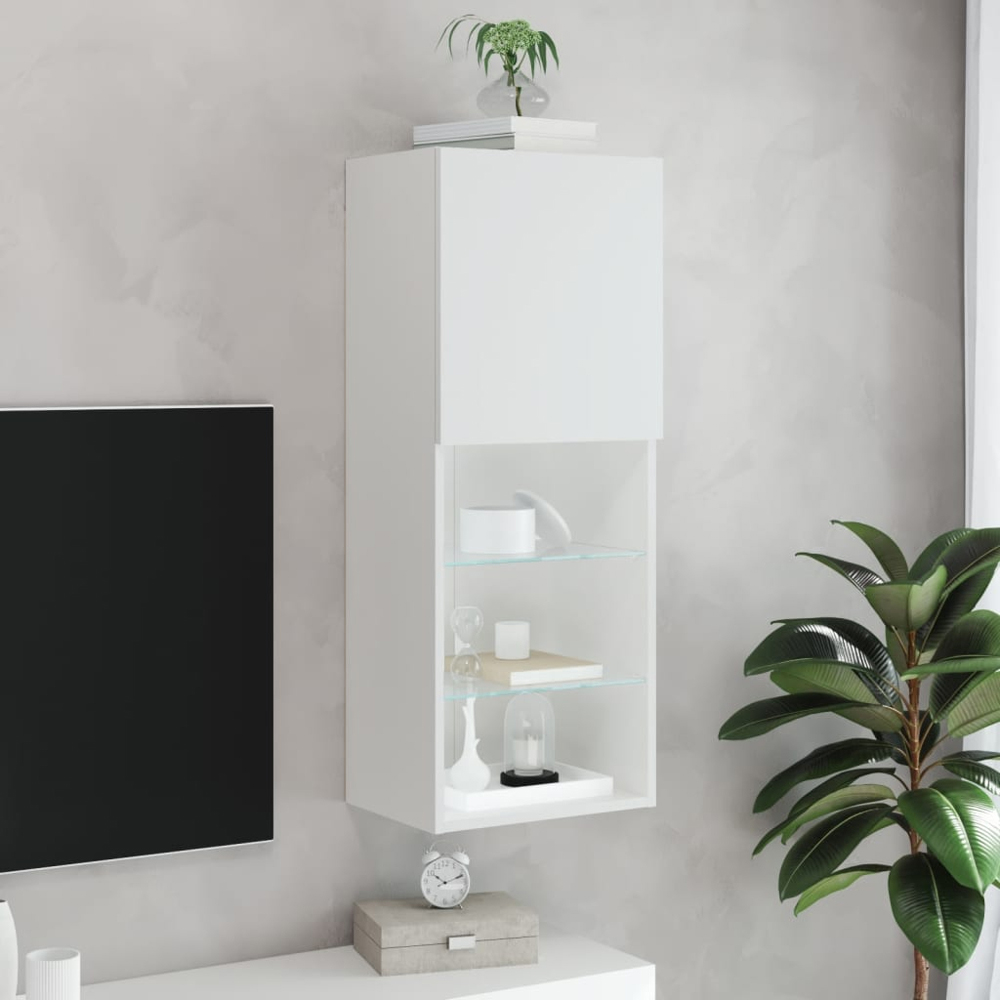 vidaXL Single Door 3 Shelf Tall TV Cabinet with LED Lights Image 7