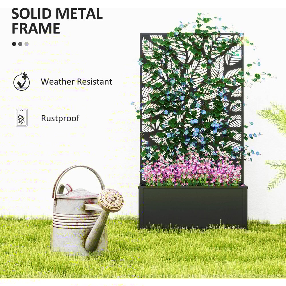 Outsunny Metal Elevated Planter Box Leaf Cut-Out Raised Garden Bed with Trellis 0.7 x 1.9ft Image 6