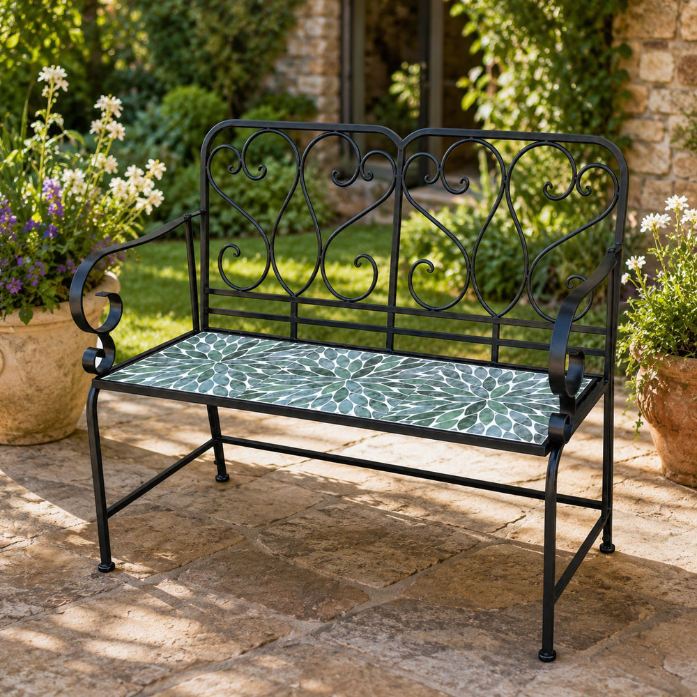 Shatchi Leaf Mosaic 2 Seater Garden Bench Image 5