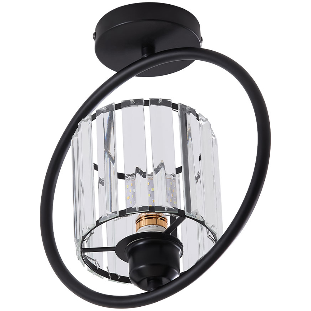 Living and Home Cylindric Shade Black Crystal E27 Ceiling Light Image 4
