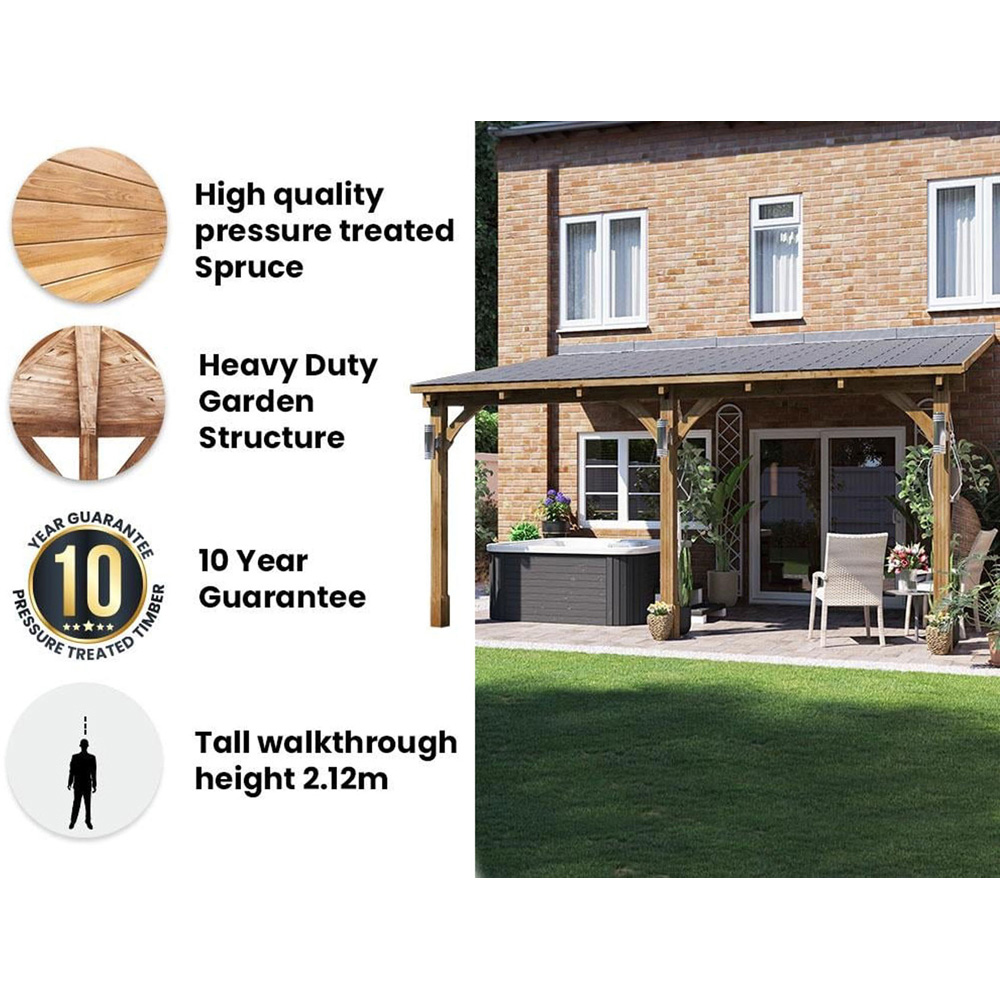 Dunster House Leviathan 5 x 3m Brown Lean To Garden Gazebo with Roof Shingles Image 9