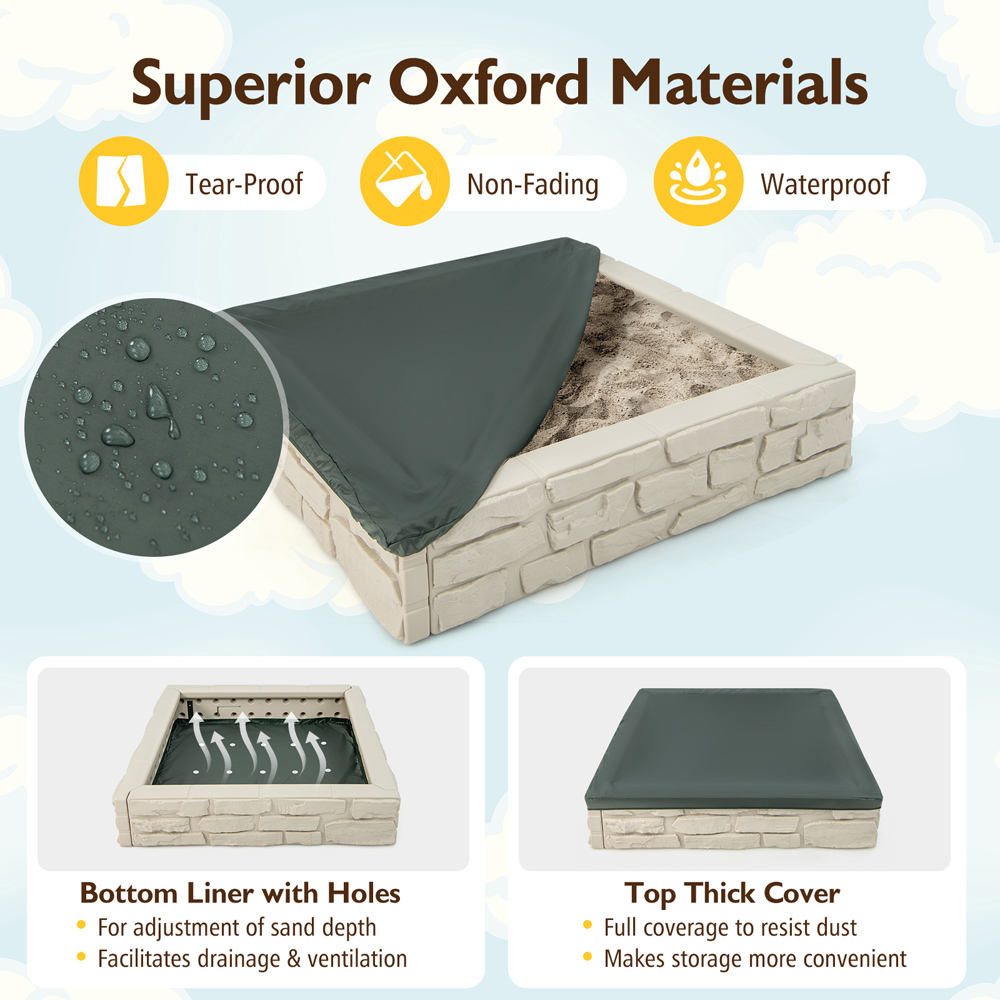 Costway White Sandbox with Cover and Bottom Liner Image 5