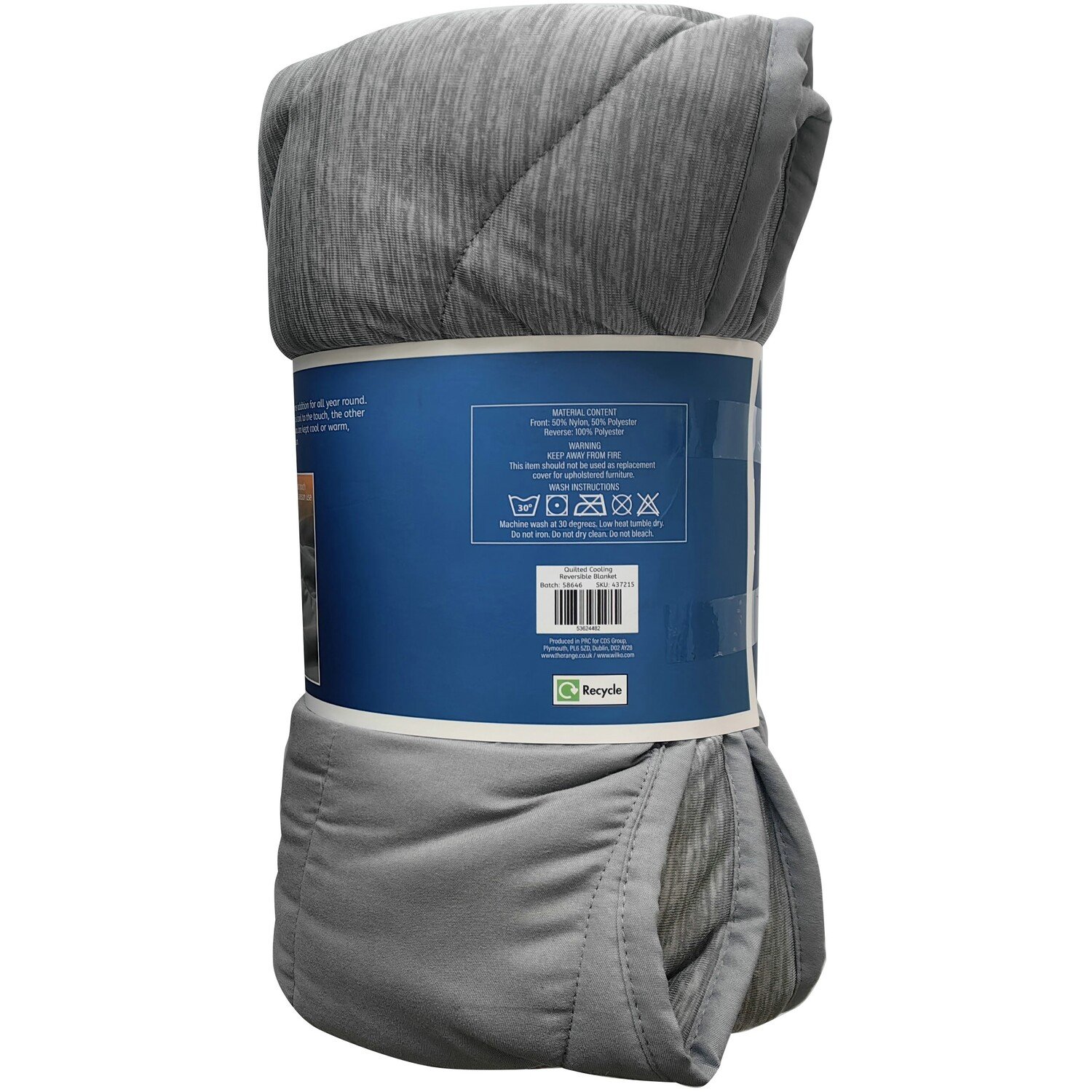 Quilted Cooling Reversible Blanket - Grey Image 2