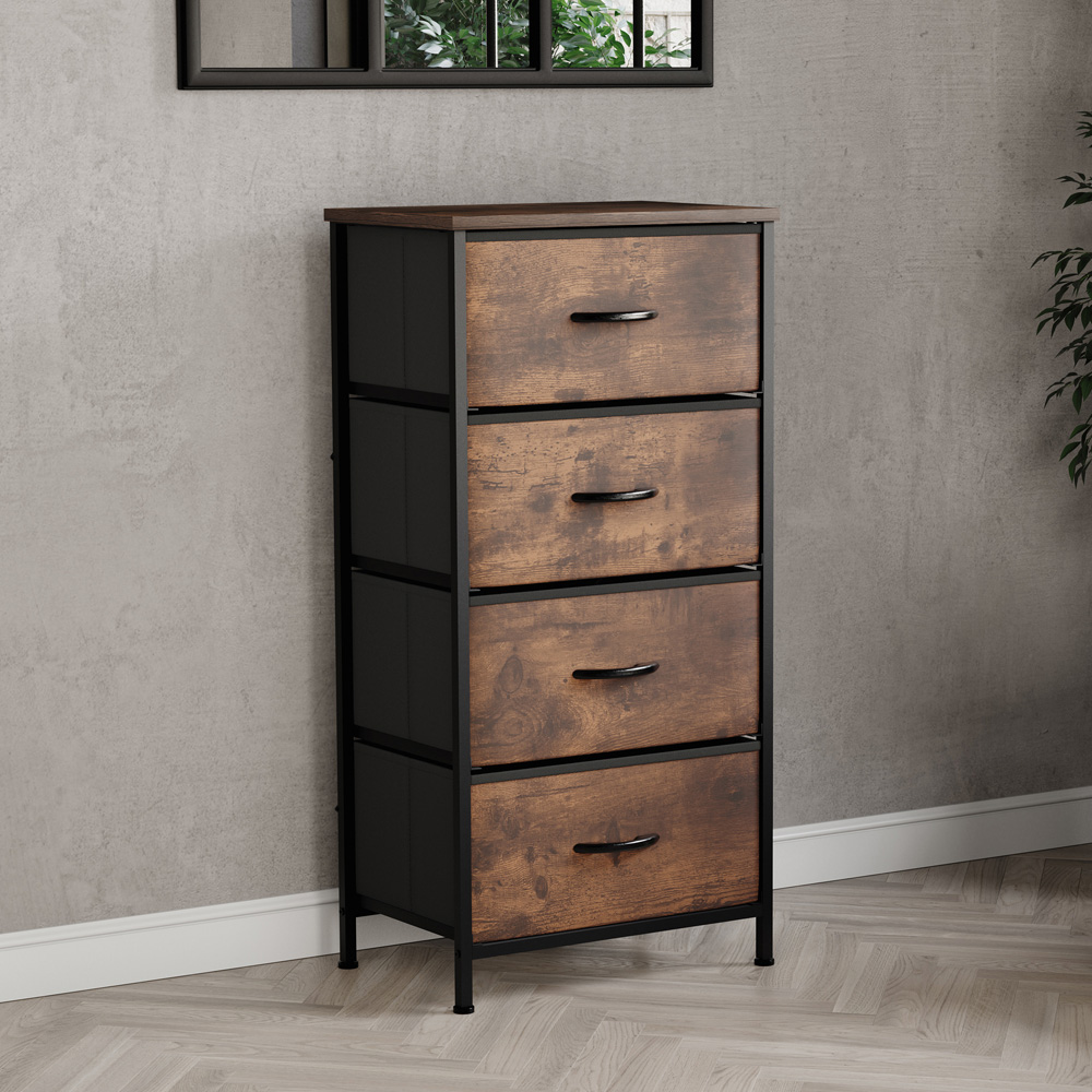 VIDA DESIGNS Chorley 4 Drawer Rustic Brown Fabric Chest of Drawer Image 3
