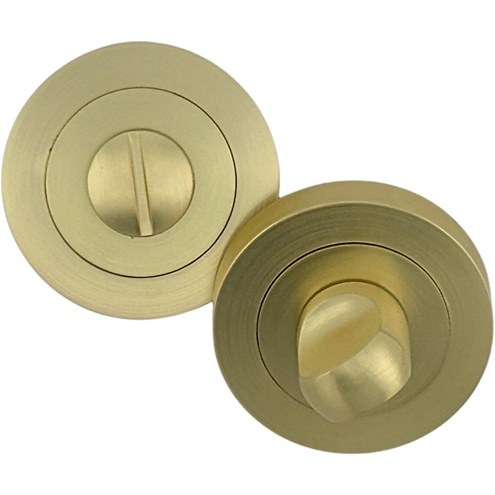 AXS Hardware Detroit Satin Brass Bathroom Door Handles on Rose 2 Pack Image 6