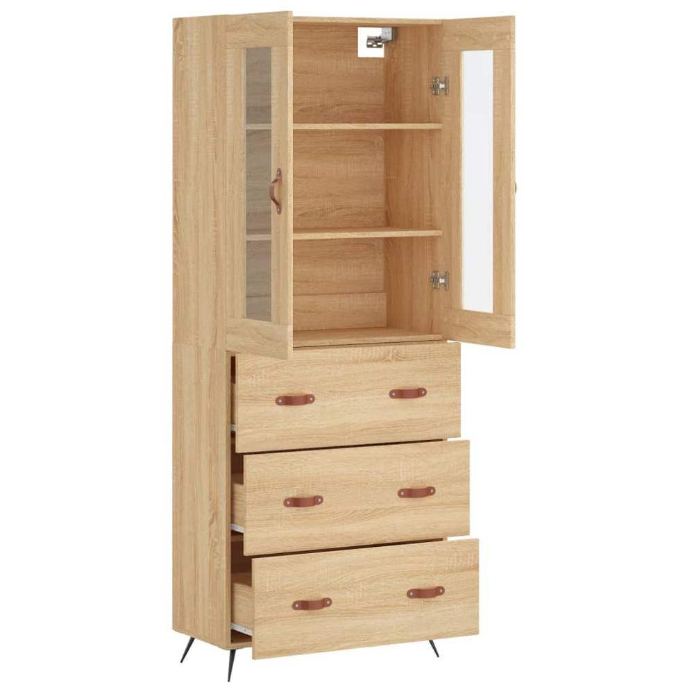vidaXL 2 Glass Door 3 Drawer Sonoma Oak Highboard Image 4