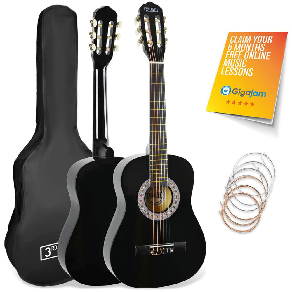 3rd Avenue Black Half Size Classical Guitar Set Image 1