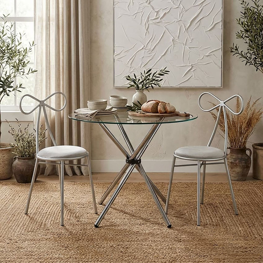 Premier Housewares Afton 2 Seater Dining Table with Clear Glass Top Image 7