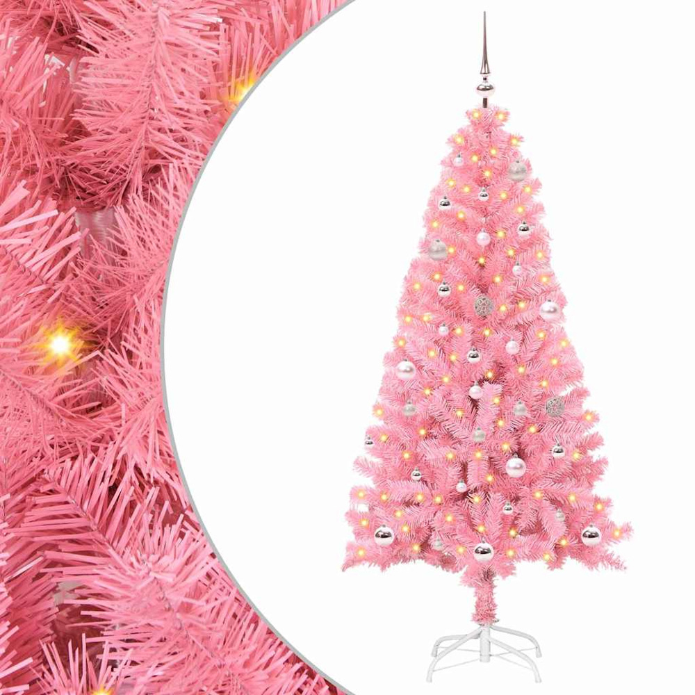 vidaXL Pre-Lit Pink Baubles Pink Artificial Christmas Tree 5ft Image 2