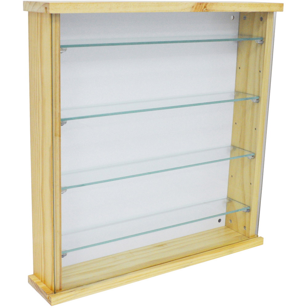 Watsons Exhibit 4 Shelf Natural Pine Glass Wood Wall Display Cabinet Image 2