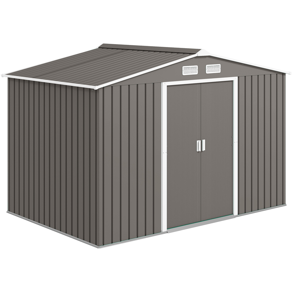 Outsunny 9 x 6ft Grey Metal Apex Garden Shed Image 1